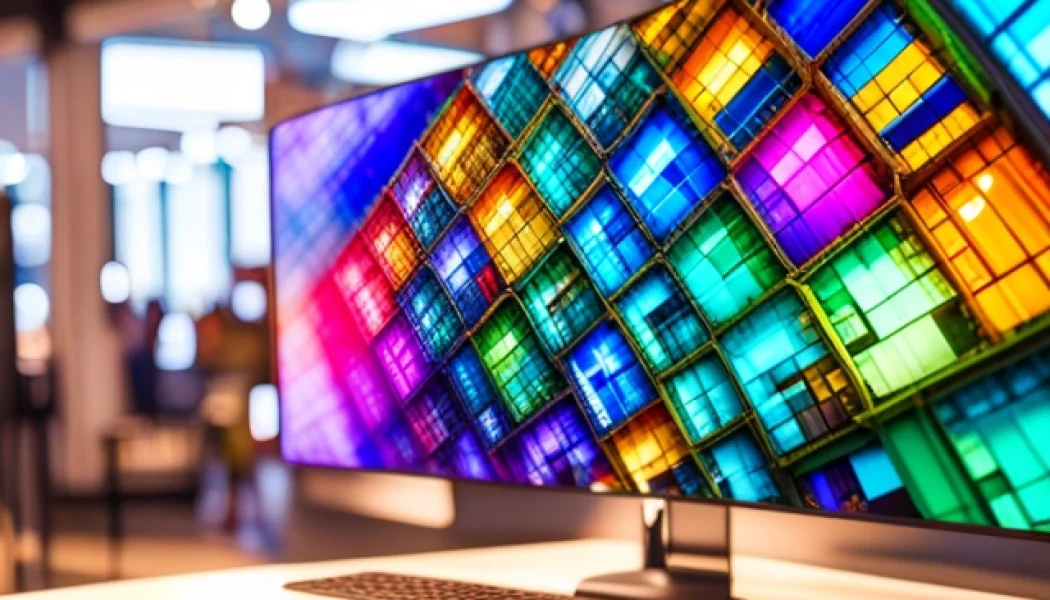 a laptop an a computer desktop, showcase architectural, complex, colorful, 4k